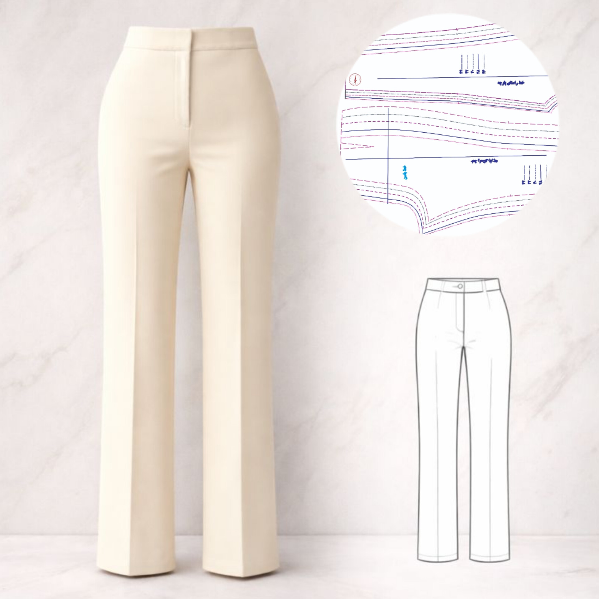 الگو ده سایزی شلوار اقتصادی متد ترک تک رنگ